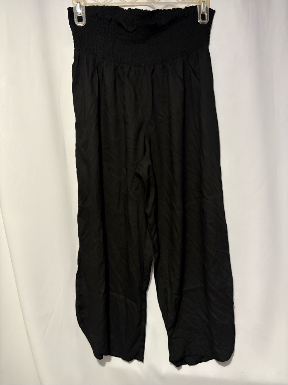 Black Smocked-Waist Wide Leg Casual Pants